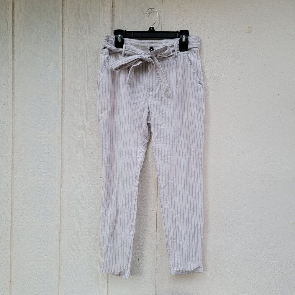 avec les filles linen blend striped pants crm/blk sz 8